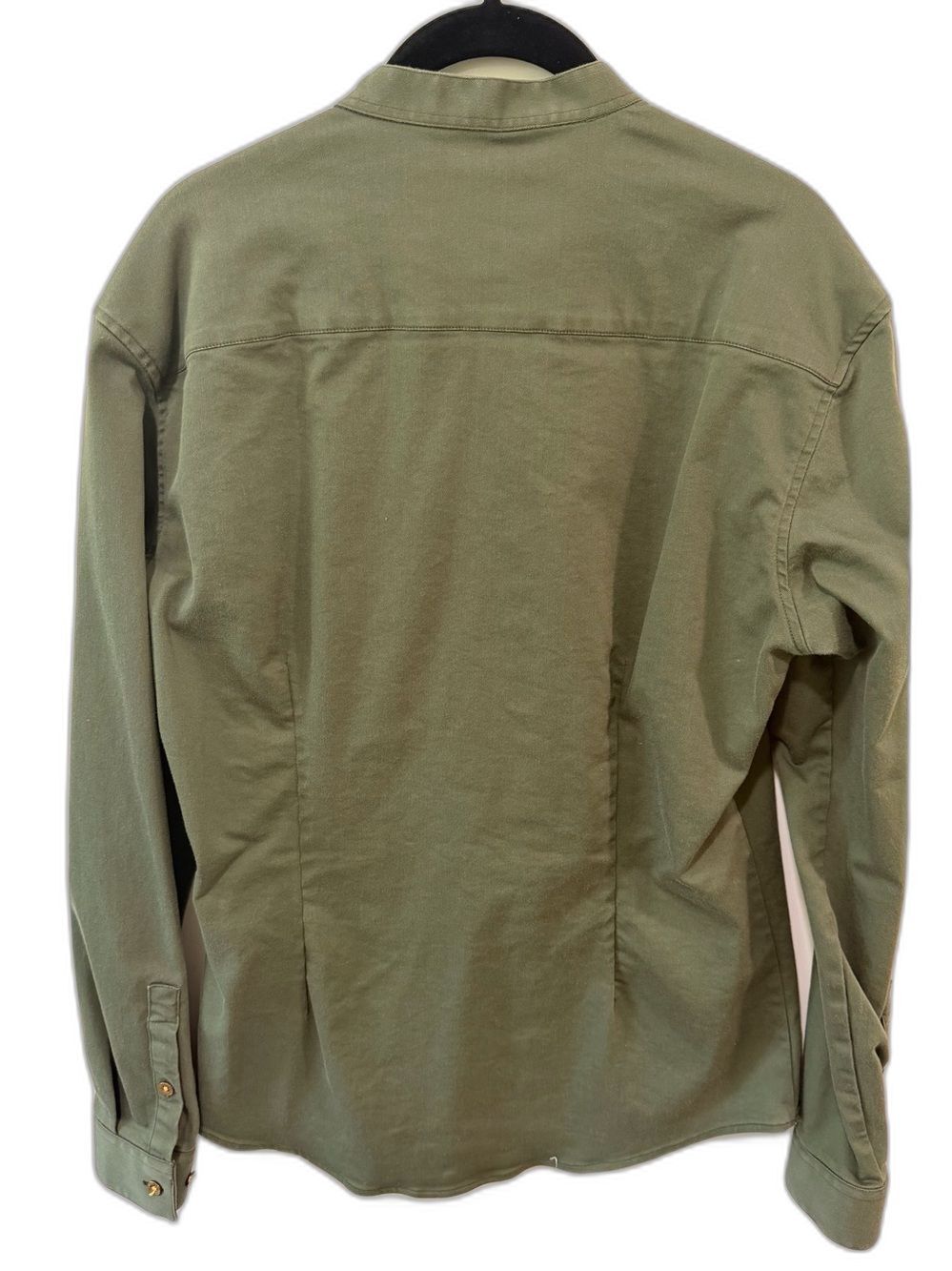 Father & Sons Olive Green Stretch Slim Fit Mandarin Grandad Collar Shirt M - Picture 2 of 9